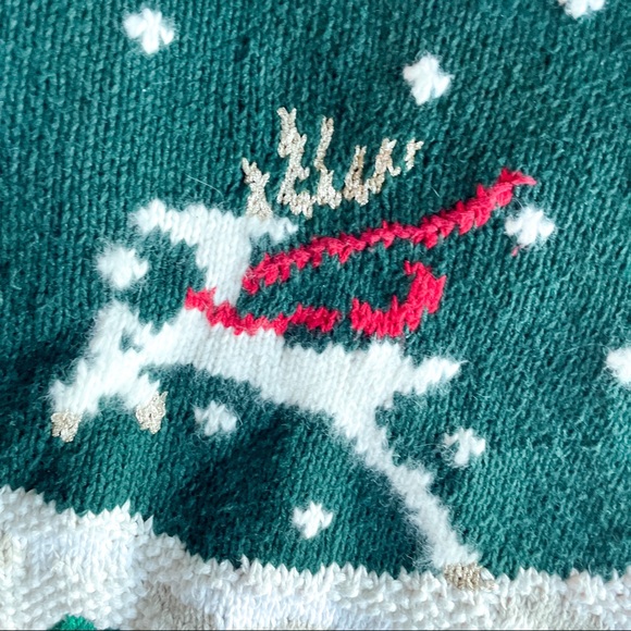 Knit Pull Over Ugly Christmas sweater Holiday Party, Reindeer Red, Green, White - Picture 10 of 13